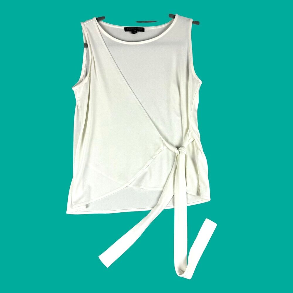 Banana Republic Top Women's Extra Small White Sleeveless Wrap Side Tie Career